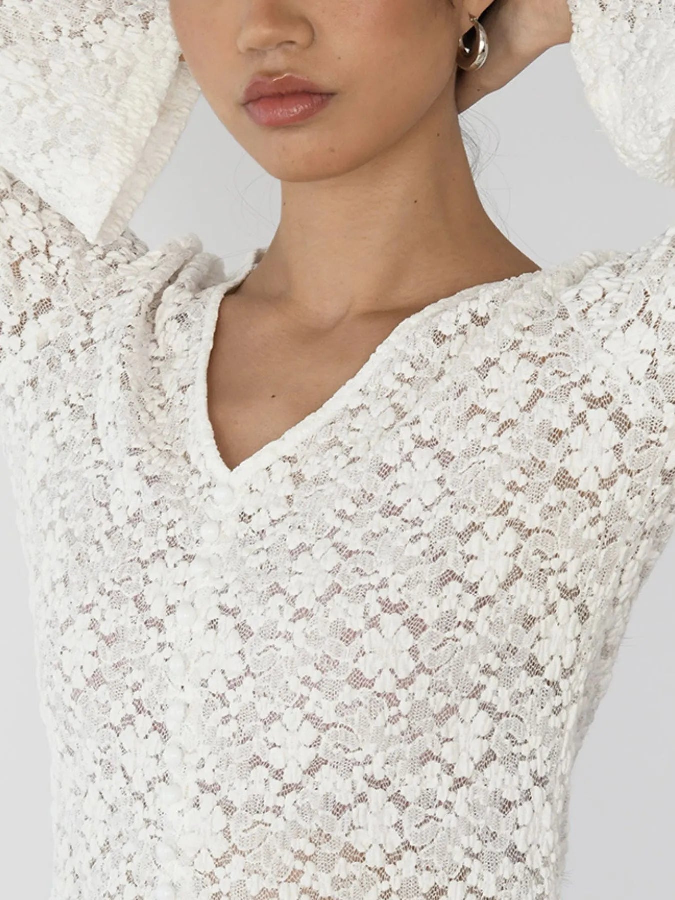 Trendsi Lace V-Neck Flare Sleeve T-Shirt