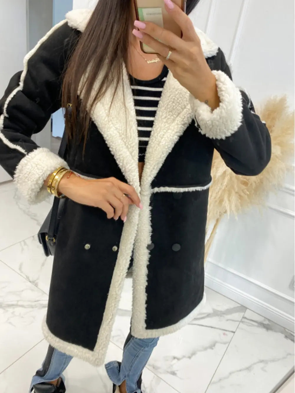 Lapel Collar Exposed Seam Buttoned Coat Easy Apparels