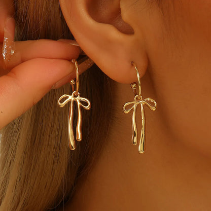 18K Gold-Plated Bow Tie Drop Earrings Gold One Size Easy Apparels