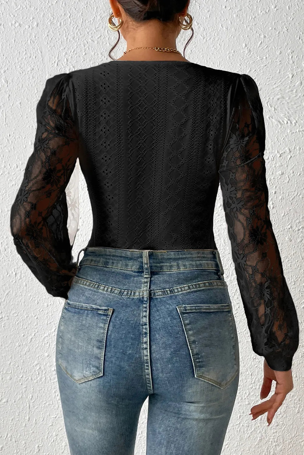 Trendsi Eyelet Lace Long Sleeve Bodysuit