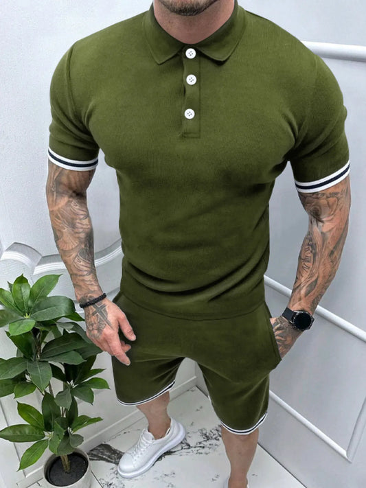 Men's Short Sleeve Polo and Shorts Set Army Green Easy Apparels