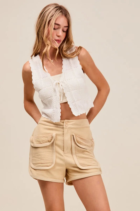 SO ME Mineral Washed Terry High Rise Cargo Shorts OATMEAL Easy Apparels