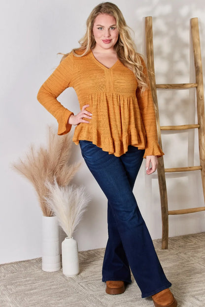 Trendsi Hailey & Co Full Size V-Neck Flounce Sleeve Blouse