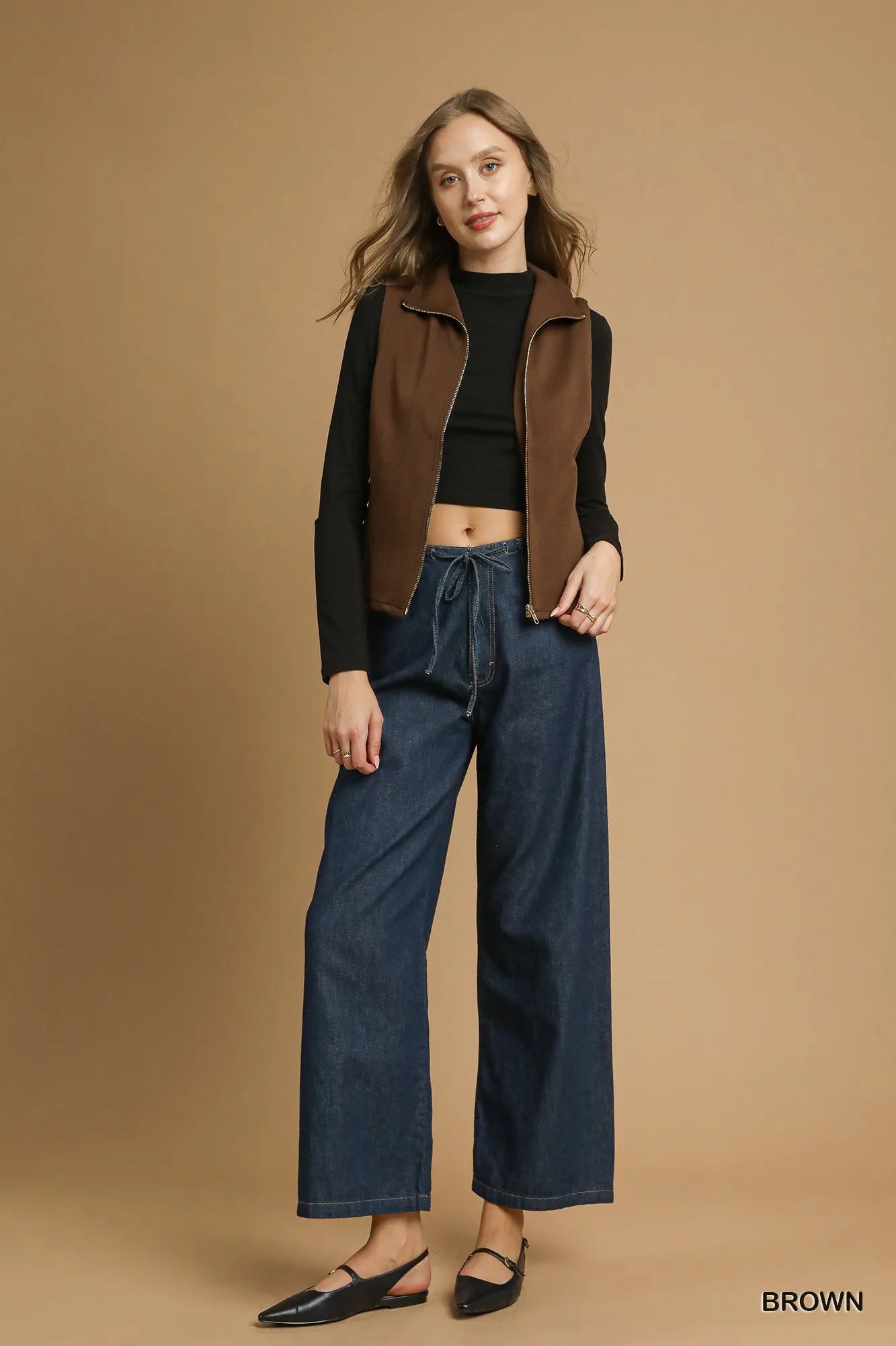 Umgee Zip-Front Fitted Vest with Pockets Easy Apparels