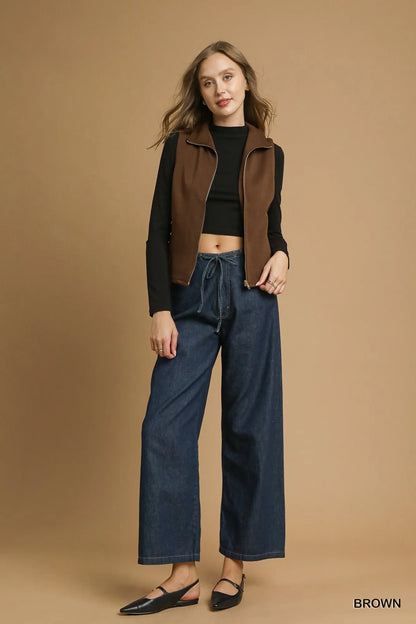 Umgee Zip-Front Fitted Vest with Pockets Easy Apparels