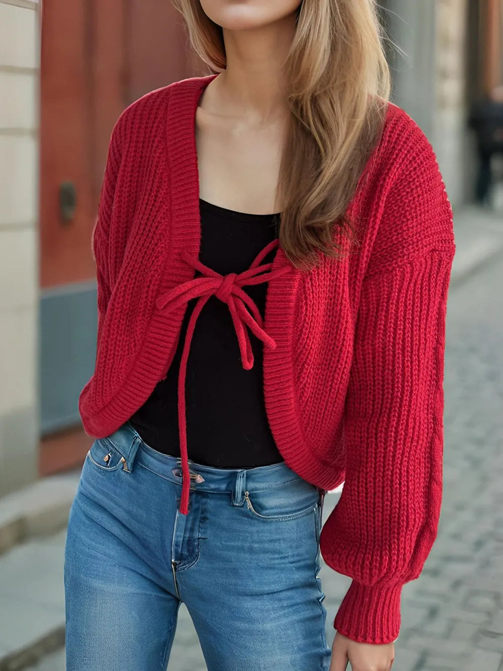 Tied Dropped Shoulder Long Sleeve Cardigan Easy Apparels