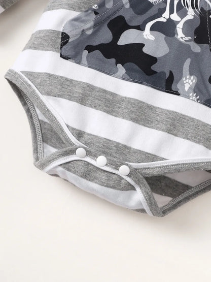 Children's Striped Hooded Bodysuit and Camouflage Pants Set Easy Apparels