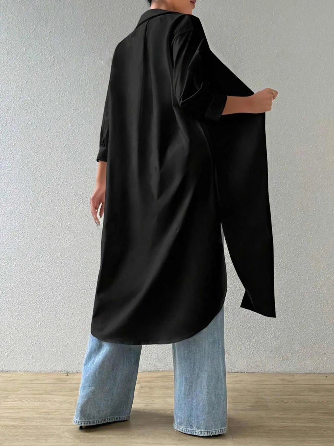 Trendsi Button-Up Long Sleeve Longline Shirt