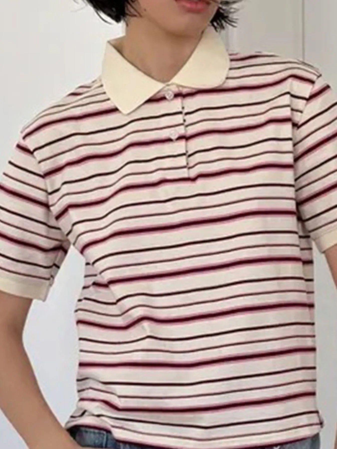 Trendsi Striped Polo T-Shirt with Contrast Collar