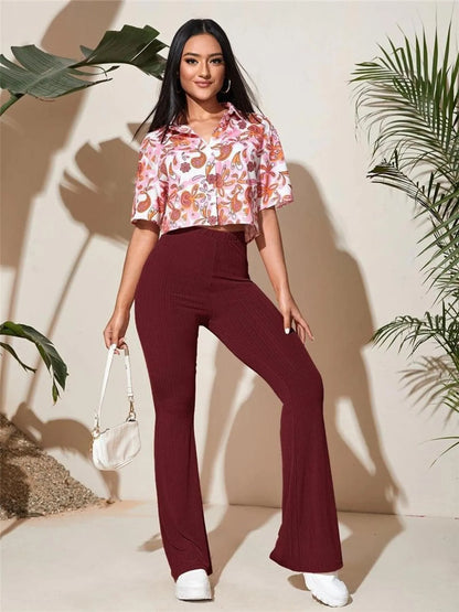 Full Size High-Waist Flare Active Pants Plus Size Easy Apparels