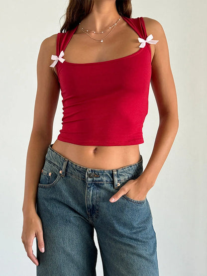 Trendsi Bow Detail Square Neck Cropped Tank Scarlet