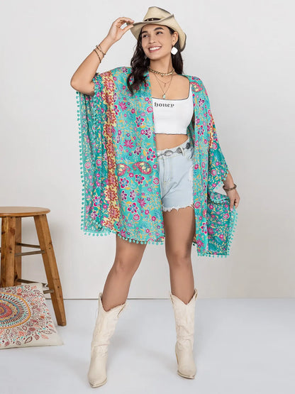 Plus Size Printed Open Front Cover-Up Easy Apparels