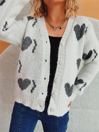Heart Button Up Long Sleeve Cardigan Easy Apparels