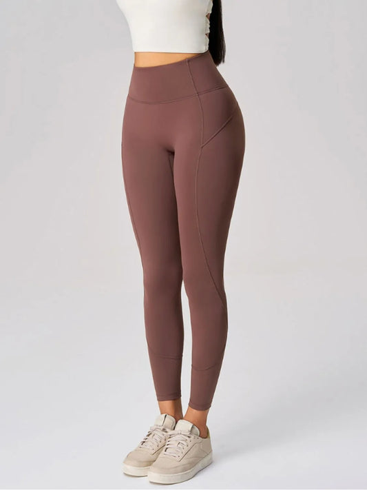 High Waist Active Leggings Dark Brown Easy Apparels