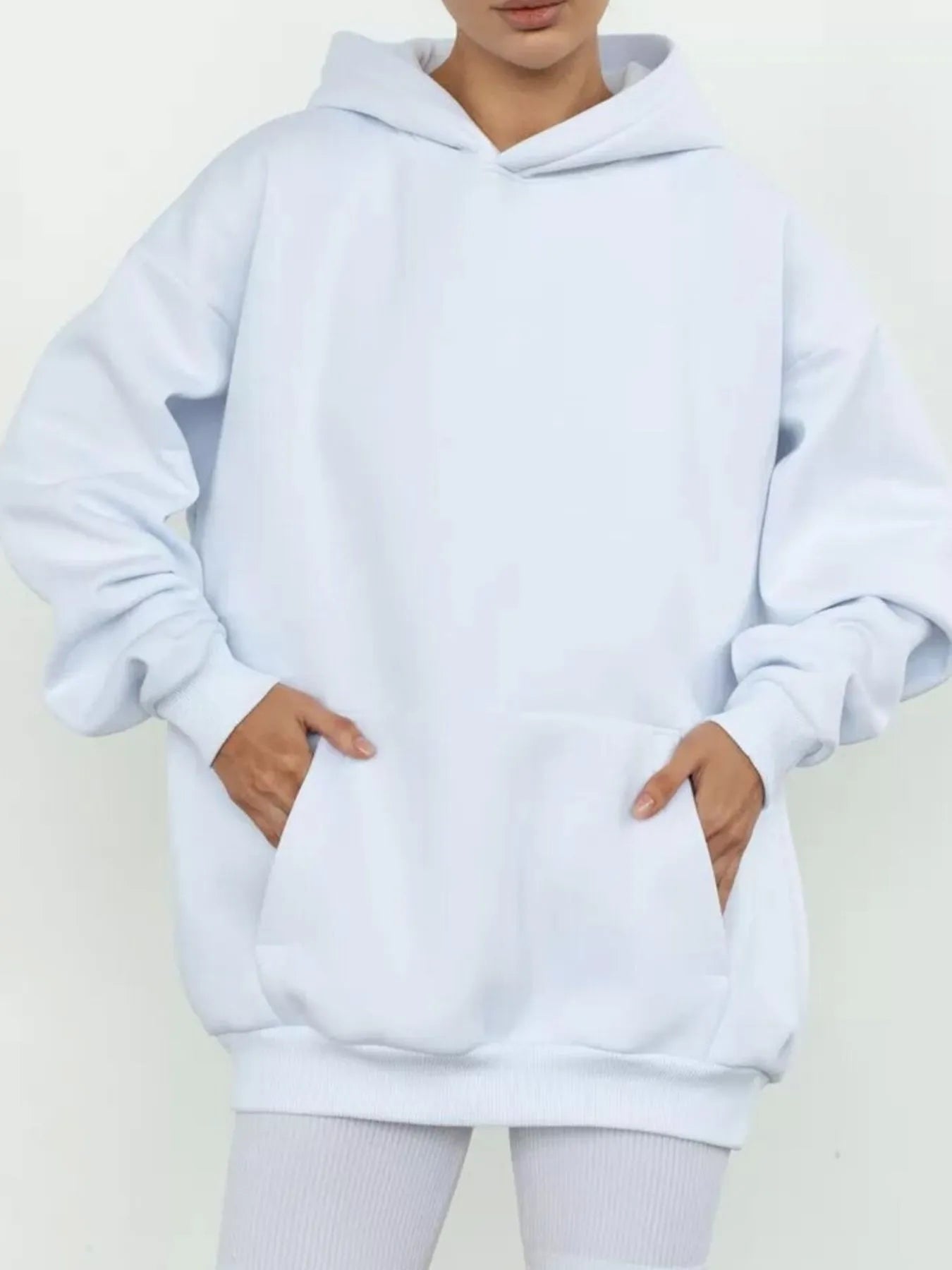 Trendsi Kangaroo Pocket Long Sleeve Hoodie White