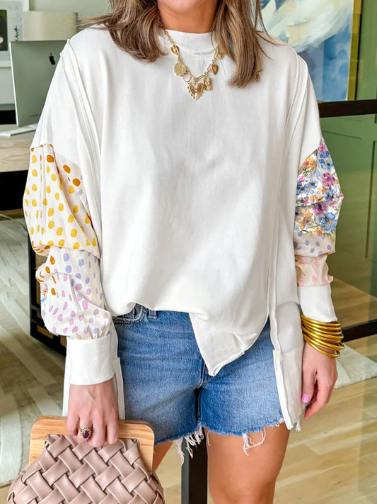 Trendsi Floral Print Long Sleeve Sweatshirt White