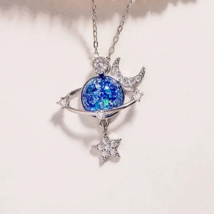 Starry Sky Inlaid Zircon Moon Star Necklace Silver One Size Easy Apparels