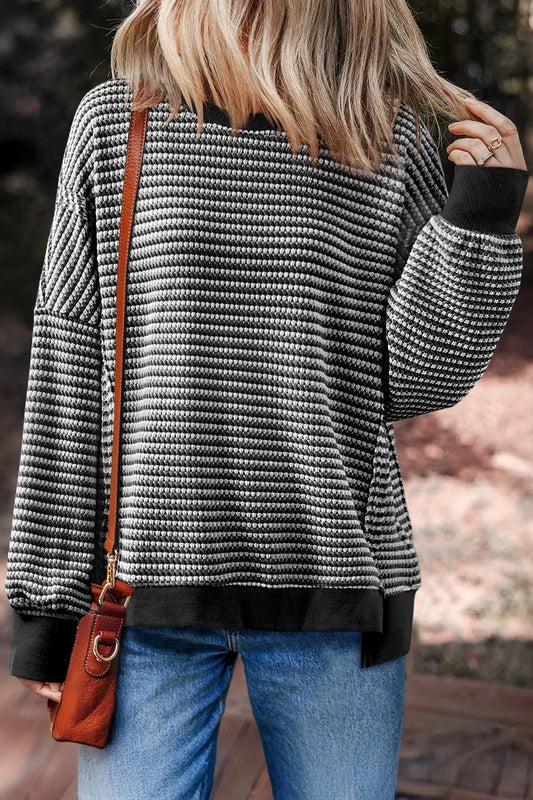 Trendsi Oversized Striped Round Neck Sweatshirt Black