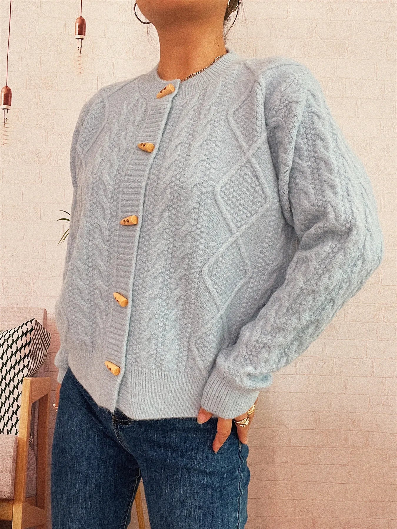 Cable Knit Button-Up Cardigan Easy Apparels
