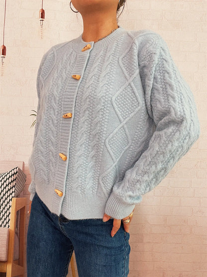 Cable Knit Button-Up Cardigan Easy Apparels