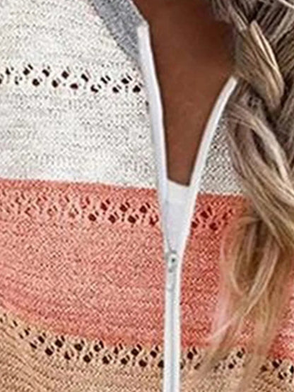 Color Block Drawstring Hooded Sweater Easy Apparels