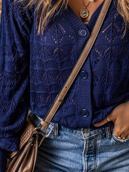 Openwork Button Up Cardigan Easy Apparels