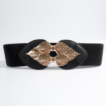 Alloy Leaf Buckle Elastic Belt Easy Apparels