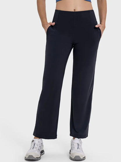 Millennia Pocketed High Waist Active Pants Black Easy Apparels