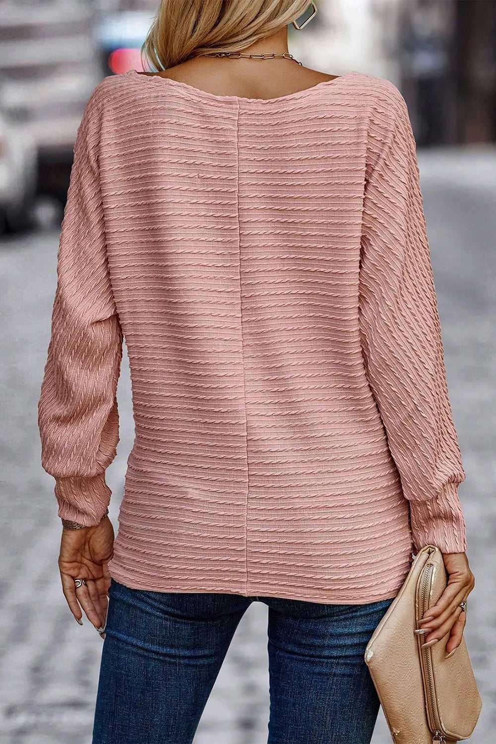 Trendsi Texture Round Neck Long Sleeve Top