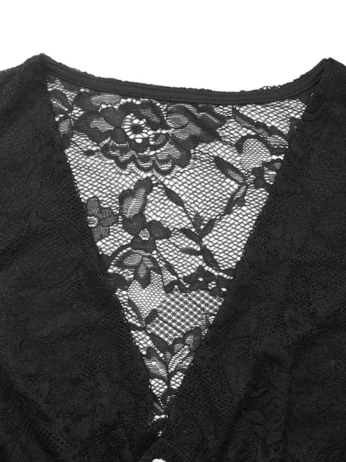 Trendsi Lace Long Sleeve V-Neck Bodysuit