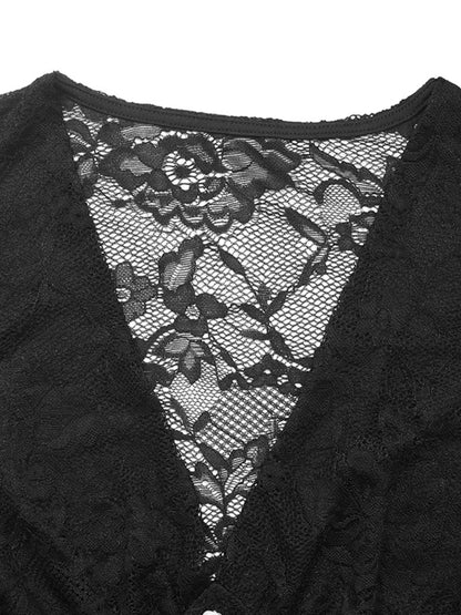 Trendsi Lace Long Sleeve V-Neck Bodysuit