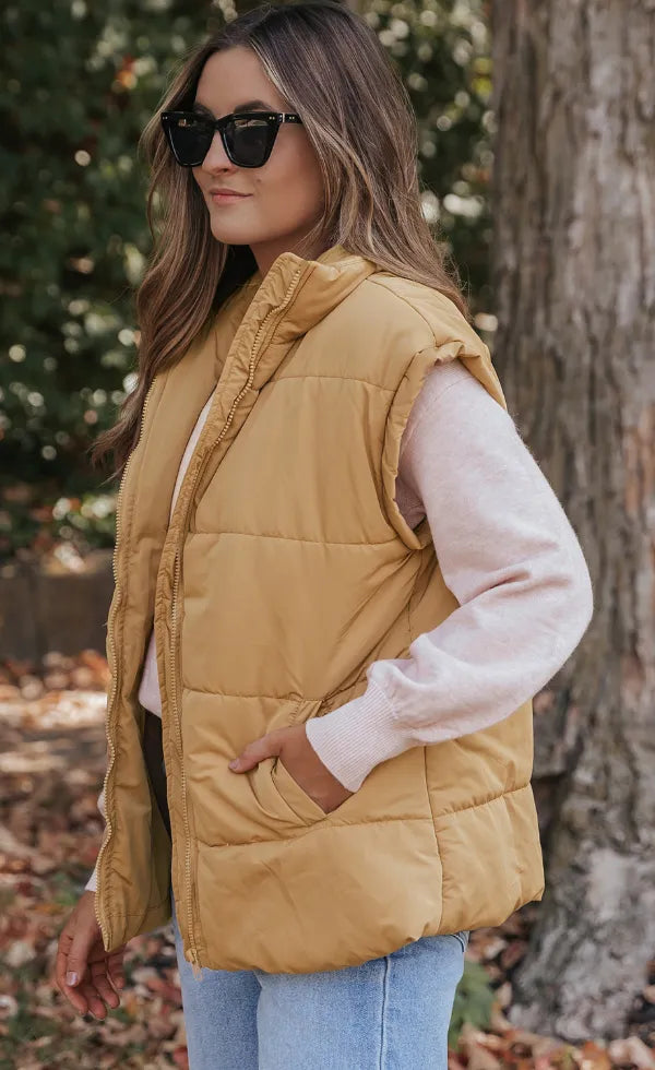 Zip Up Vest Coat with Pockets Easy Apparels
