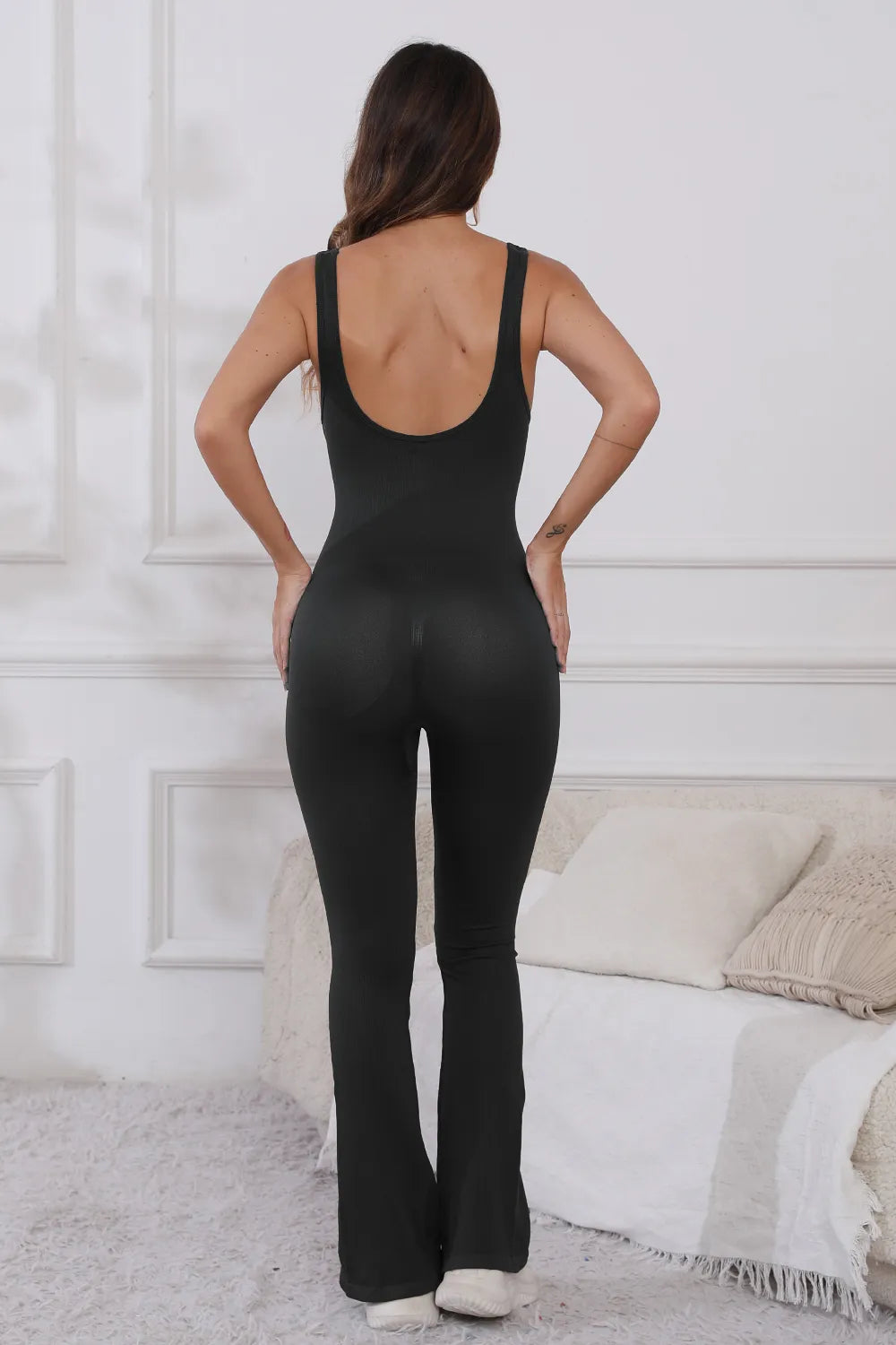 Scoop Neck Wide Strap Active Jumpsuit Easy Apparels