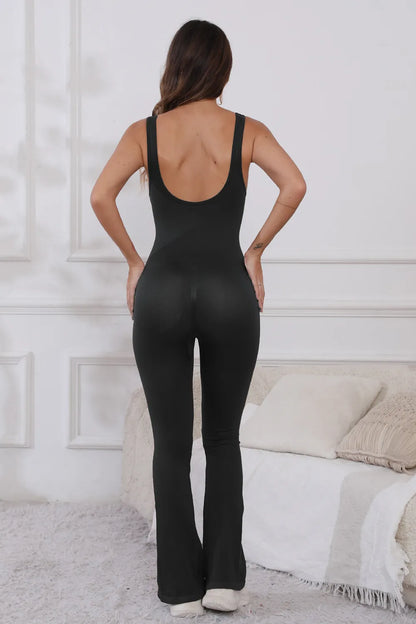 Scoop Neck Wide Strap Active Jumpsuit Easy Apparels