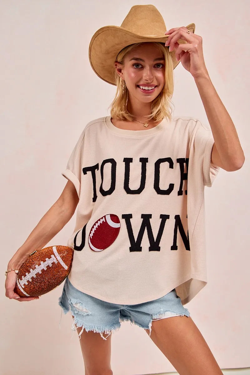 Trendsi BiBi Game Day Touchdown Letter Patches Waffle Short Top
