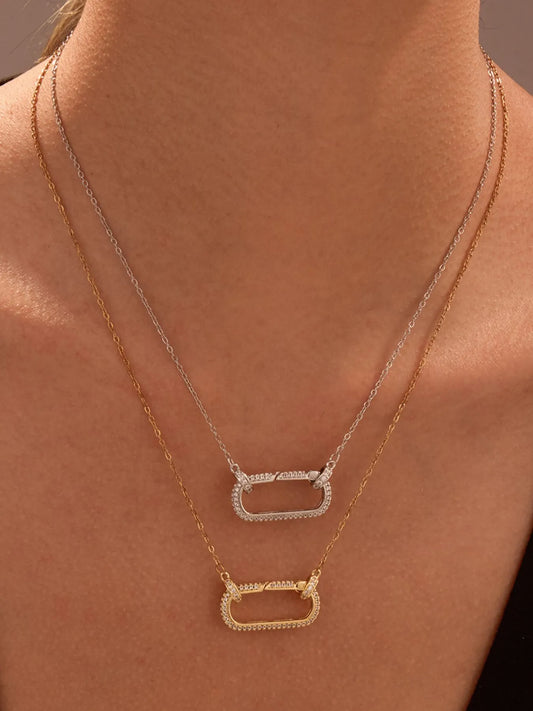 Stainless Steel Zircon Rectangle Pendant Necklace Easy Apparels