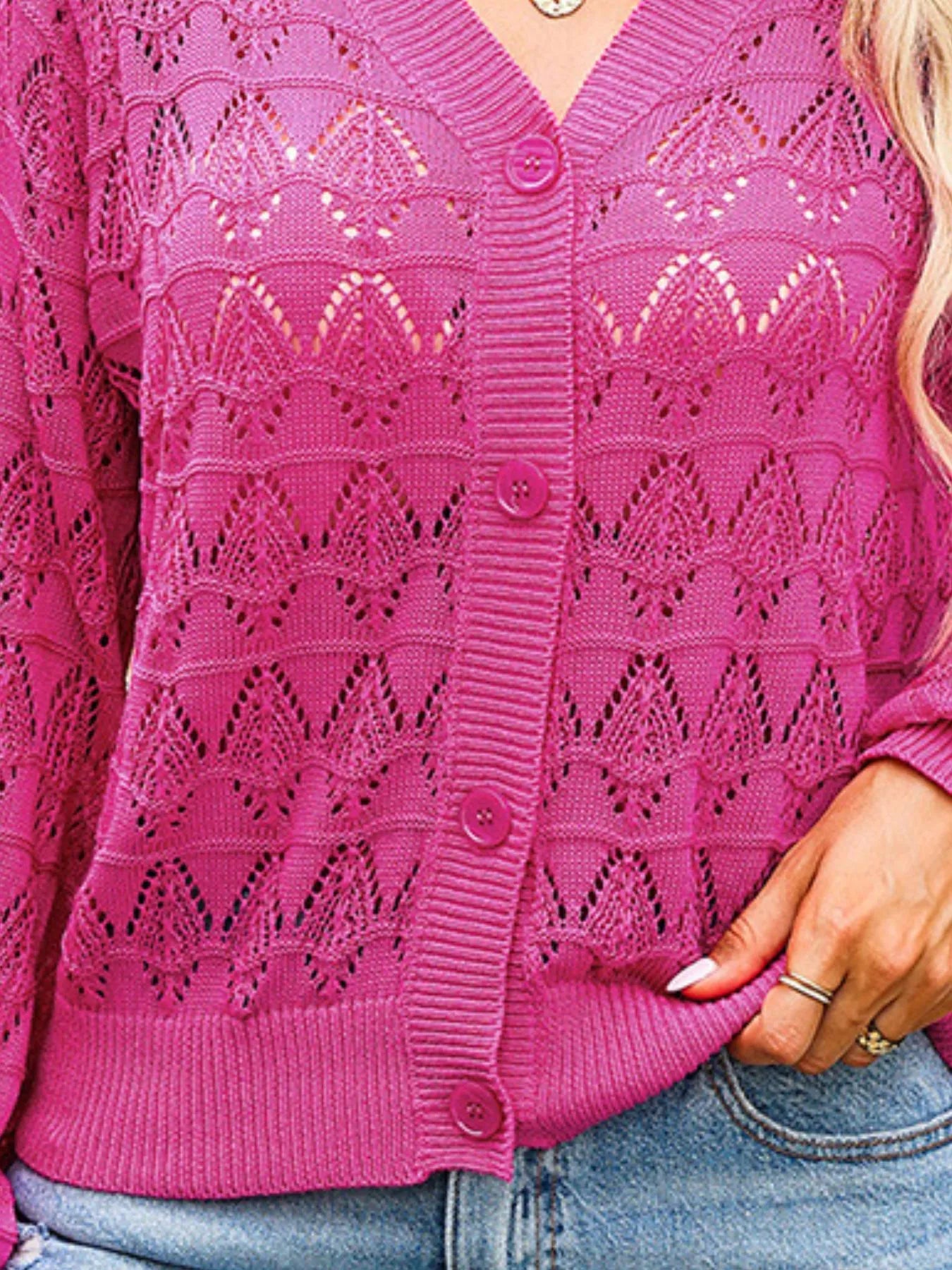 Openwork Button Up Cardigan Easy Apparels