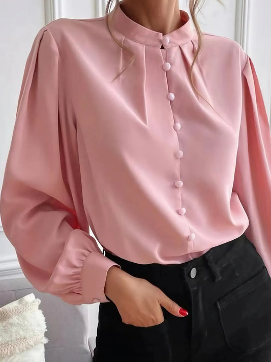 Trendsi Button Up Long Sleeve Shirt Blush Pink