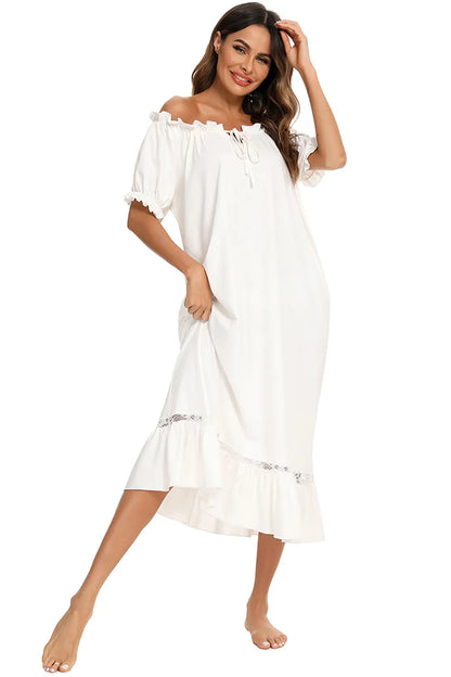 Lace Detail Short Sleeve Lounge Dress Easy Apparels