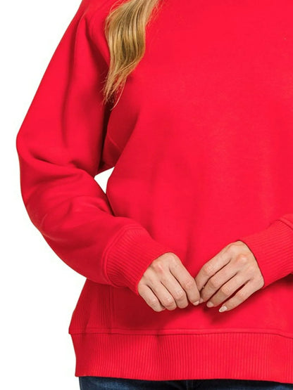 Trendsi Zenana Fleece Round Neck Ribbed Side Raglan Sweatshirt