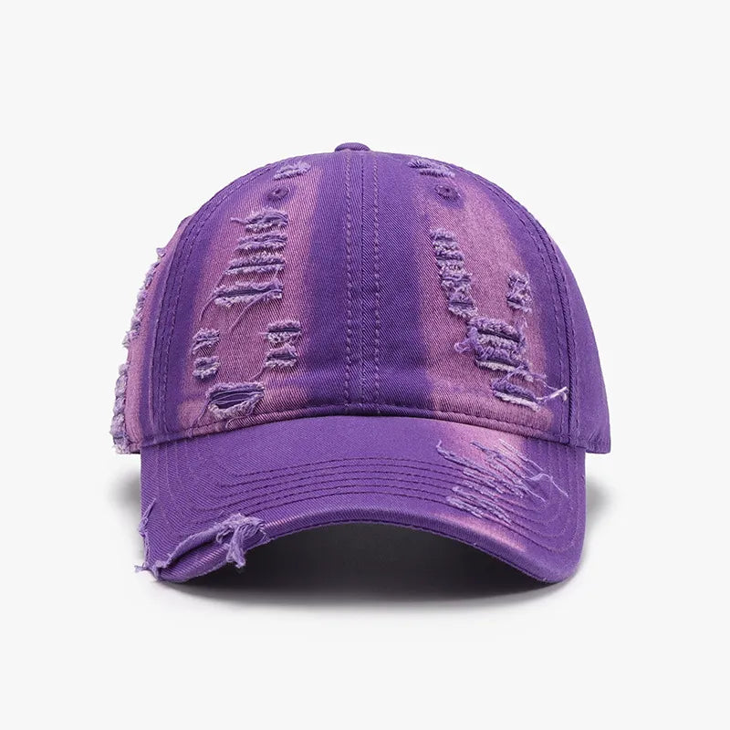 Distressed Adjustable Cotton Baseball Cap Purple One Size Easy Apparels