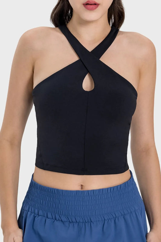 Millennia Crisscross Grecian Neck Active Cami Black Easy Apparels