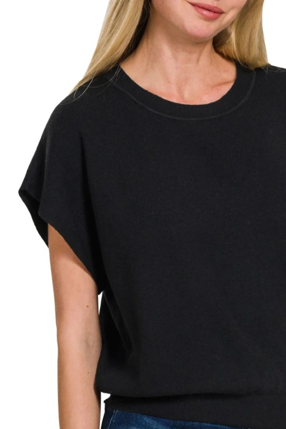 Trendsi Zenana Round Neck Short Dolman Sleeve Sweater