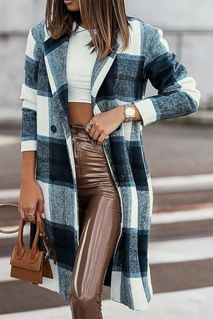 Double Take Full Size Plaid Button Up Lapel Collar Coat Easy Apparels