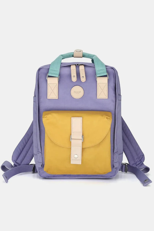 Himawari Contrast Waterproof Canvas Backpack Bag with Round Label Purple One Size Easy Apparels