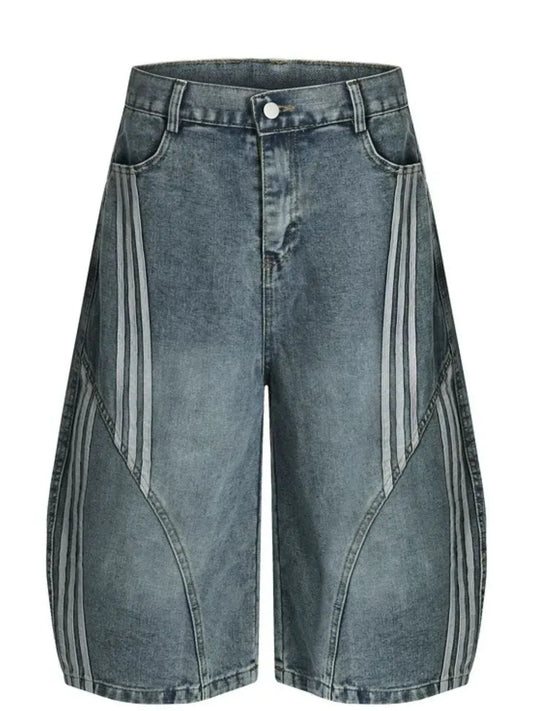 Men's Striped Loose Fit Denim Shorts Nostalgic Light Blue Easy Apparels