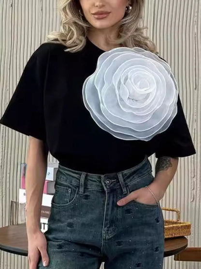 Trendsi Flower Round Neck Short Sleeve T-Shirt