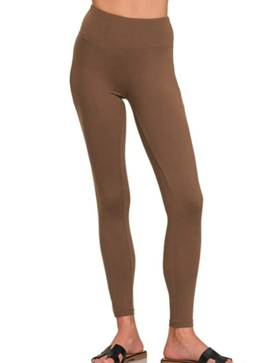 Zenana Microfiber Waistband Leggings BROWN Easy Apparels