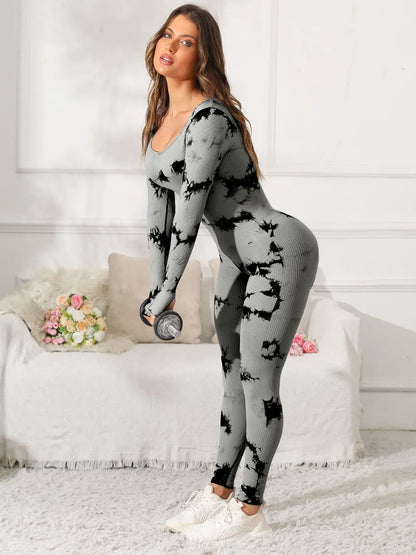 Scoop Neck Long Sleeve Active Jumpsuit Easy Apparels