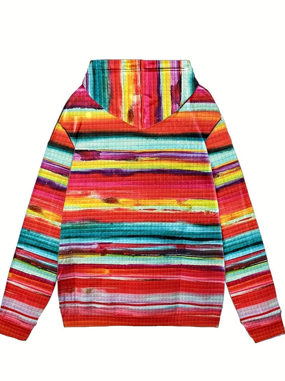 Trendsi Drawstring Striped Kangaroo Pocket Hoodie